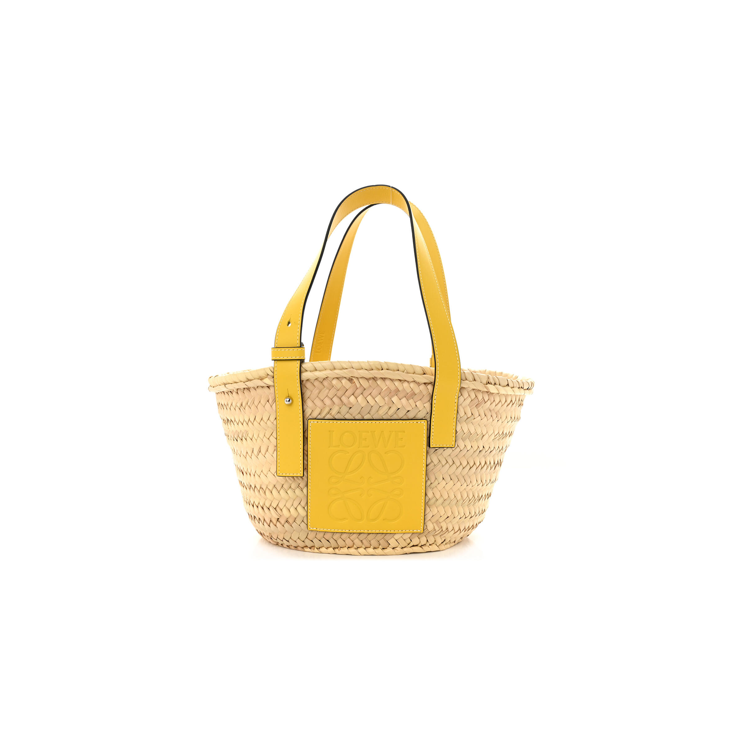 L0ew* RAFFIA SMALL BASKET TOTE BAG NATURAL YELLOW (21*18*13cm) Master Quality