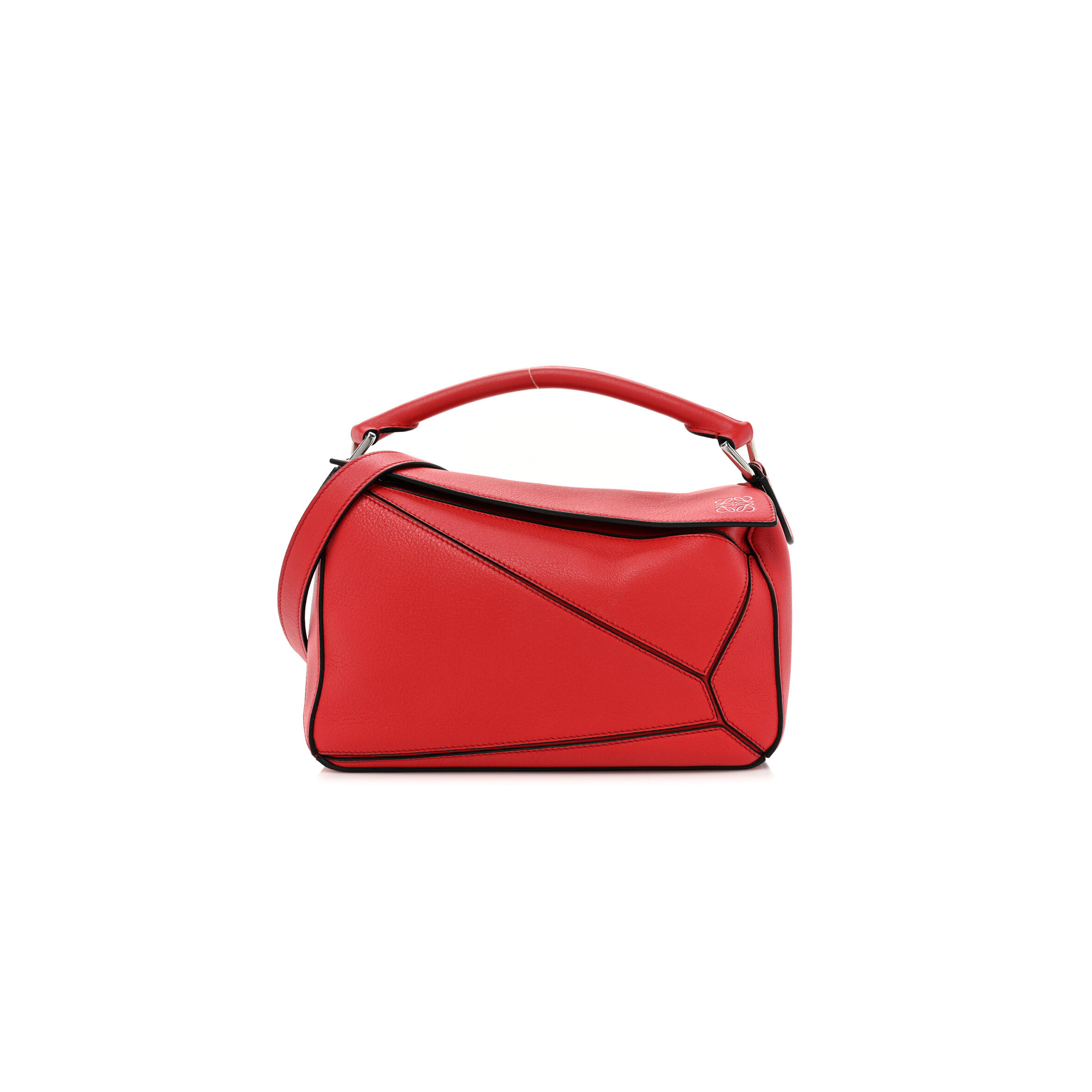 L0ew* CALFSKIN SMALL PUZZLE BAG SCARLET (24*16.5*10.5cm) Master Quality