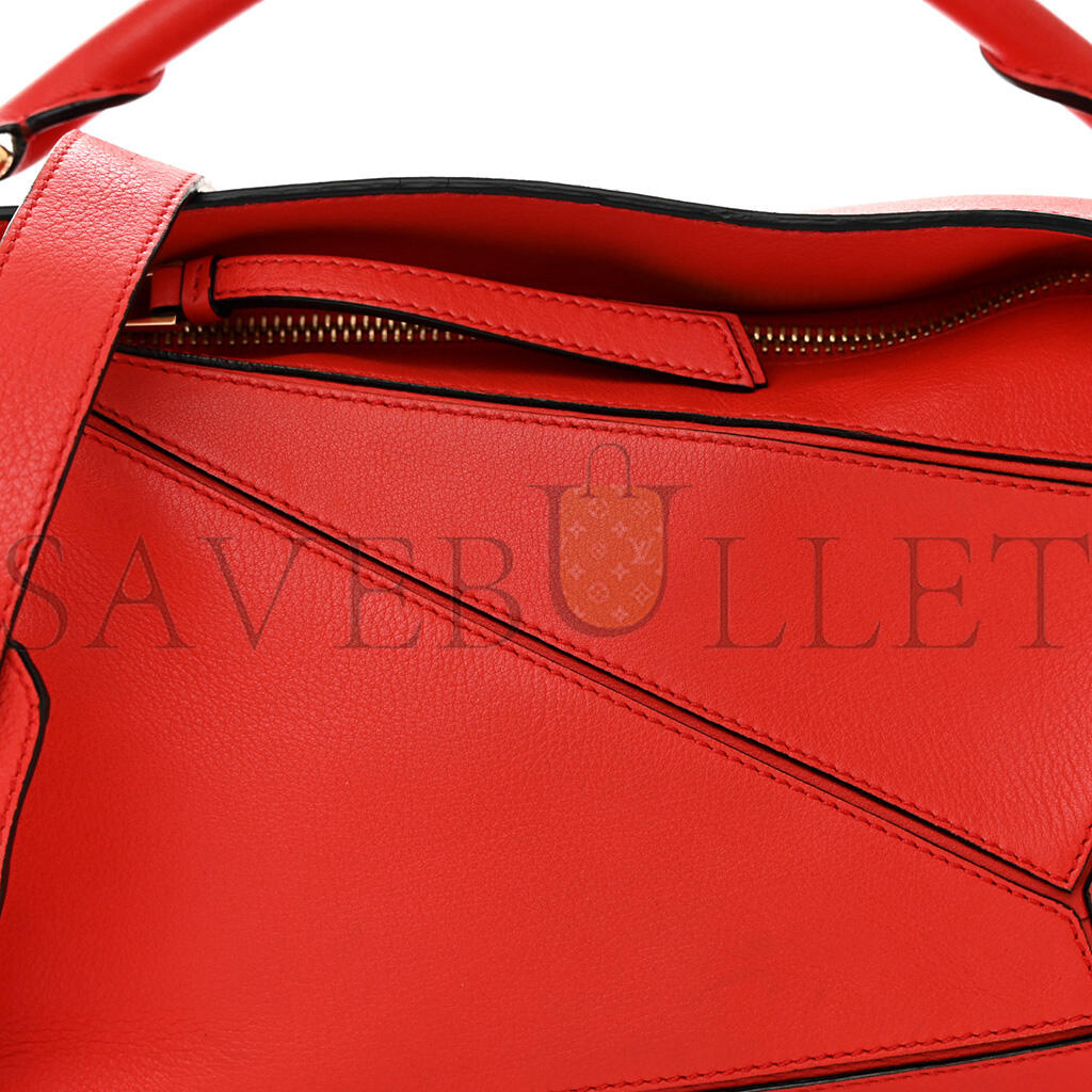 L0ew* CALFSKIN SMALL PUZZLE BAG SCARLET (24*16.5*10.5cm) Master Quality