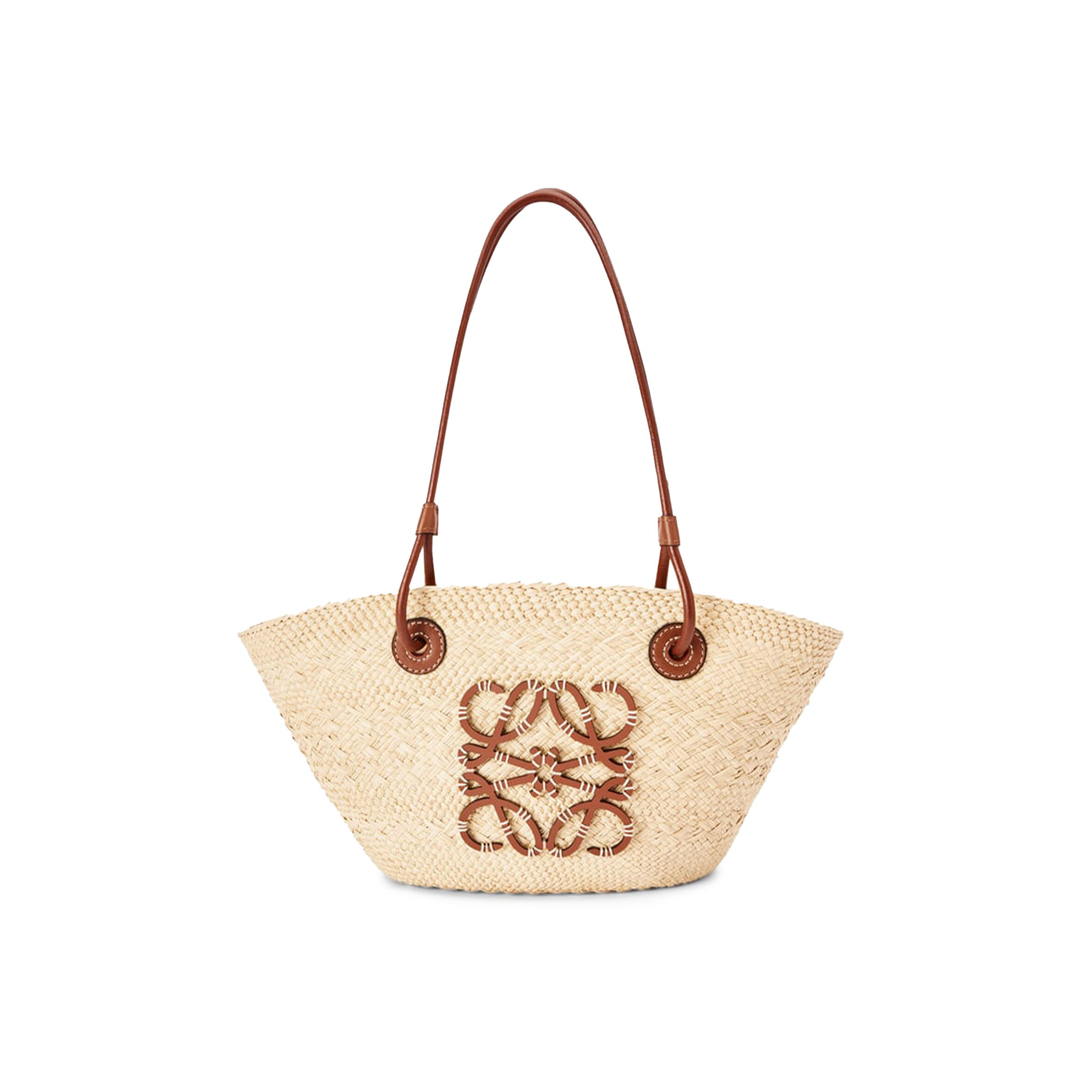 L0ew* SMALL ANAGRAM BASKET BAG IN IRACA PALM AND CALFSKIN A223P65X01-2435 (38*17*13cm) Master Quality