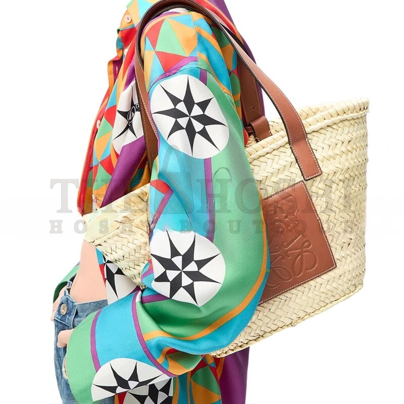 L0ew* BASKET IN PALM LEAF AND CALFSKIN A223S92XAX (40*36.5*16cm) Master Quality