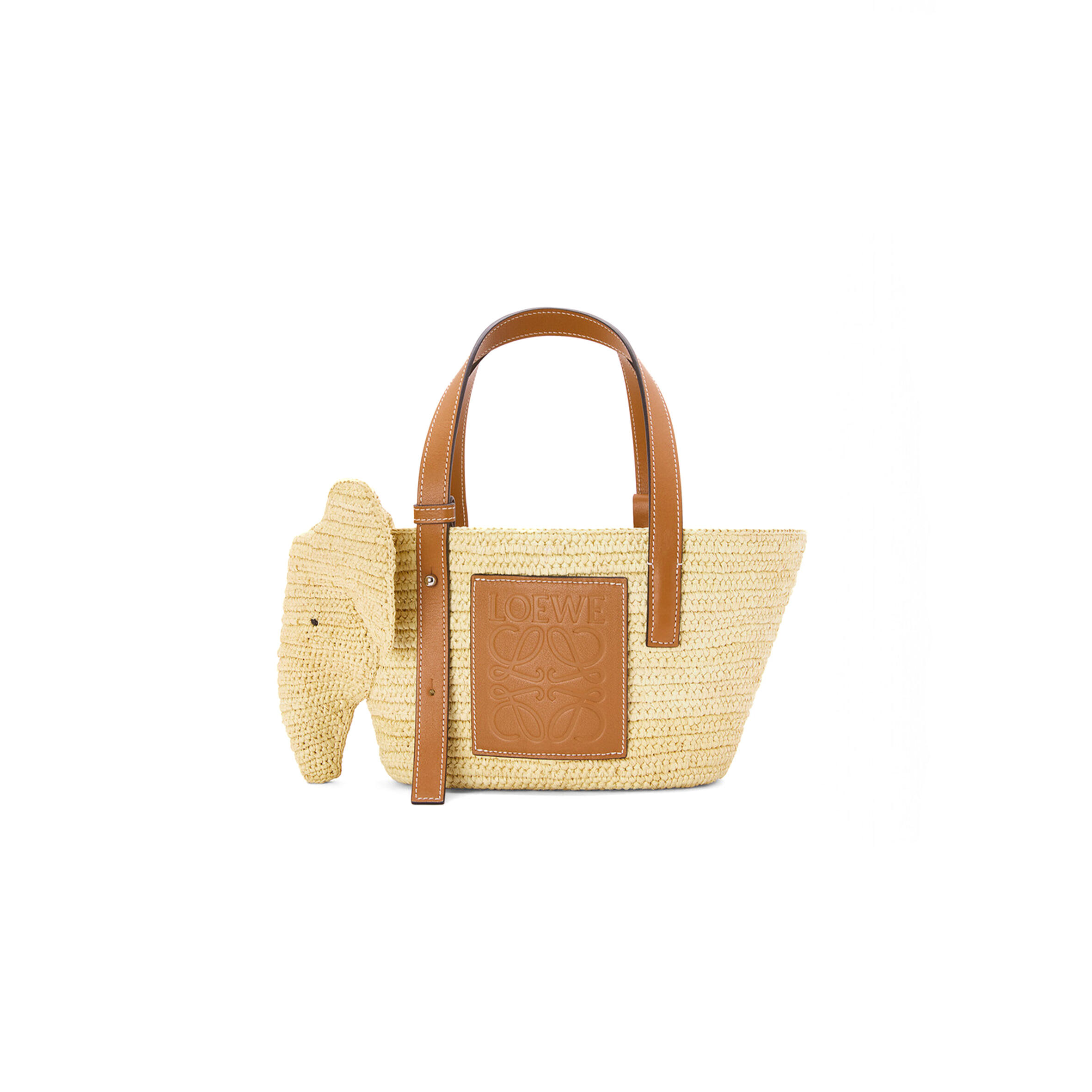 L0ew* SMALL ELEPHANT BASKET IN RAFFIA AND CALFSKIN A546T37X01 (35*17.5*17cm) Master Quality