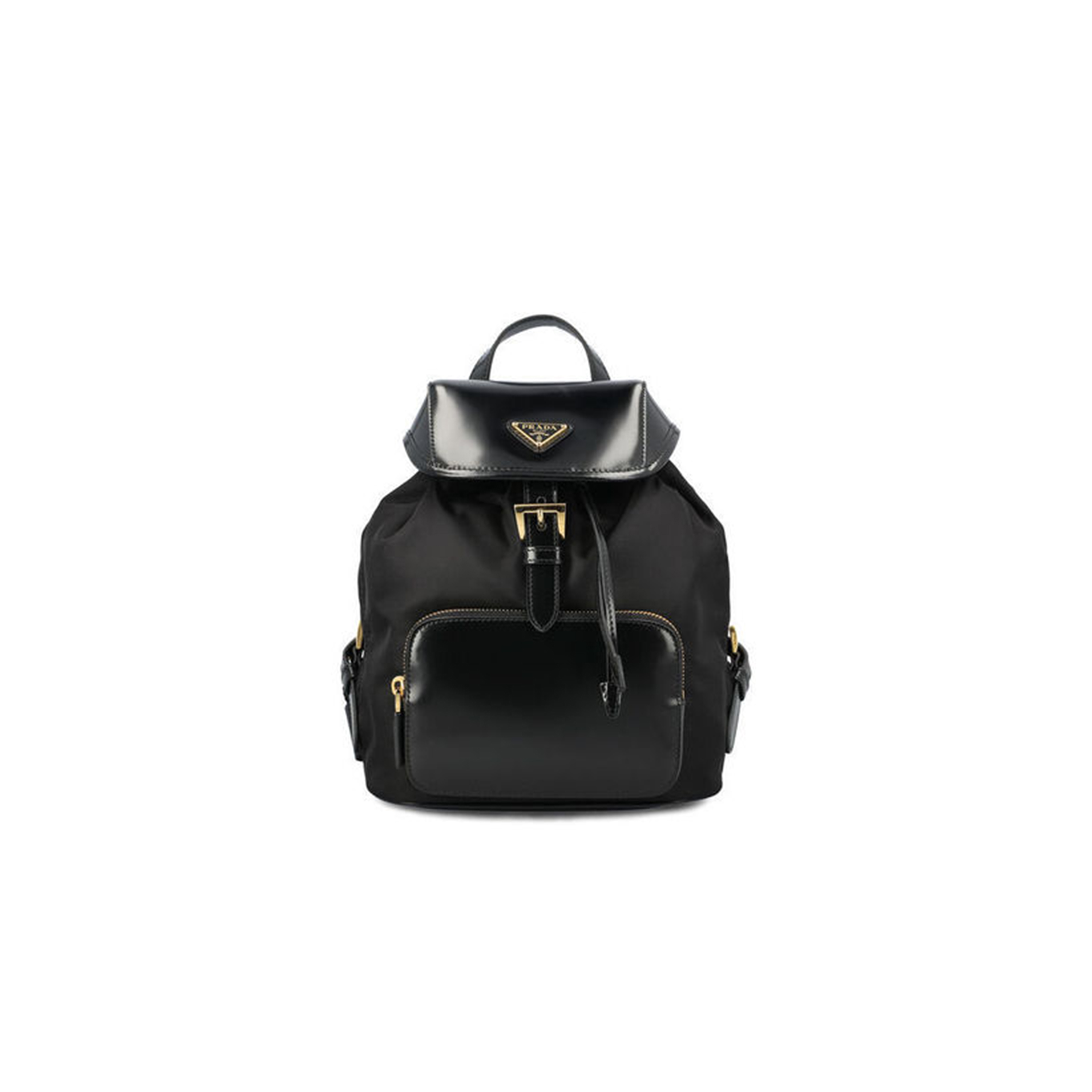Pra*a MEDIUM RE-NYLON AND BRUSHED LEATHER BACKPACK BLACK 1BZ074 (25*20.5*11.5cm) Master Quality