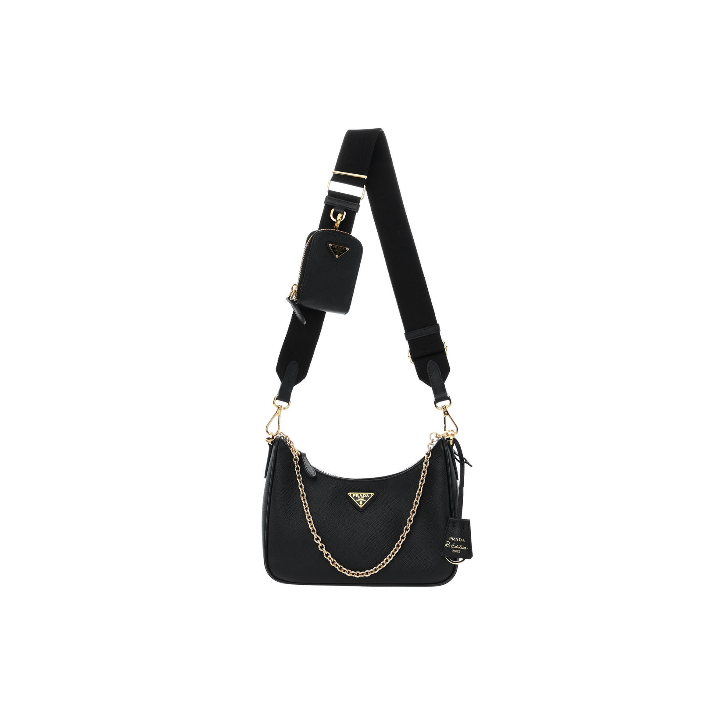 Pra*a SAFFIANO LUX RE-EDITION 2005 SHOULDER BAG BLACK 1BH204 (22*17*6cm) Master Quality