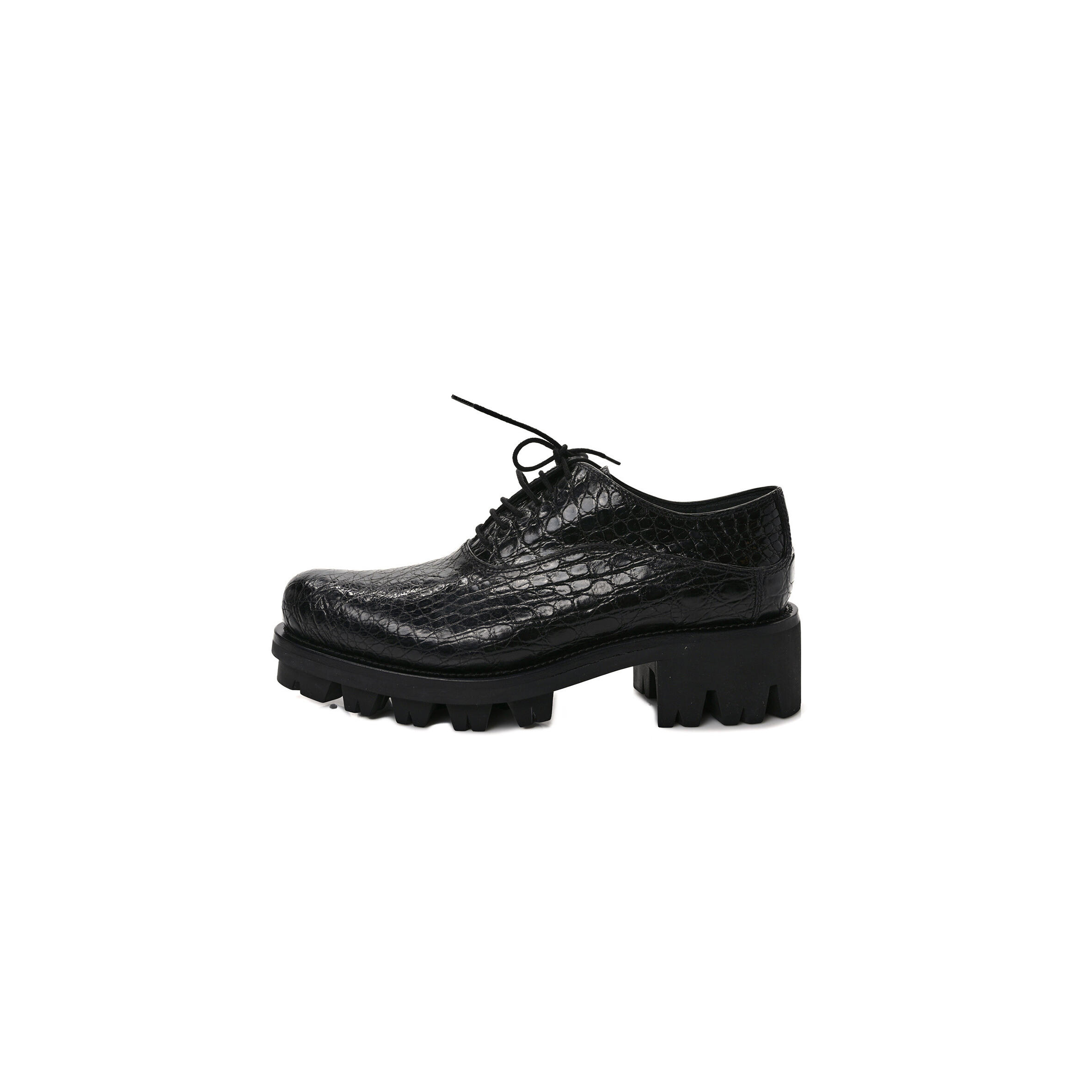 Pra*a CROCODILE LACE UP 50MM LOAFERS 39 BLACK Master Quality
