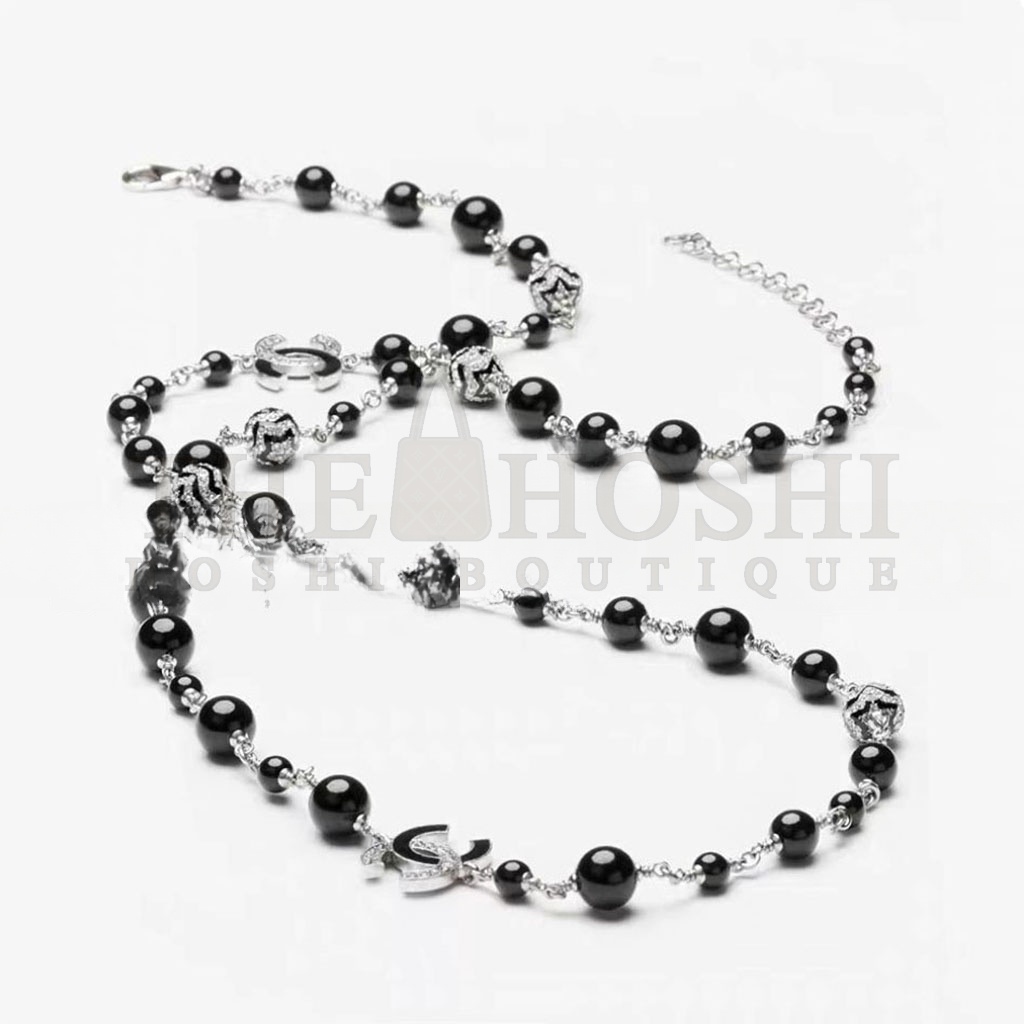 Ch**el BLACK AND WHITE CC LOGO FAUX PEARL LONG NECKLACE J89703 Master Quality