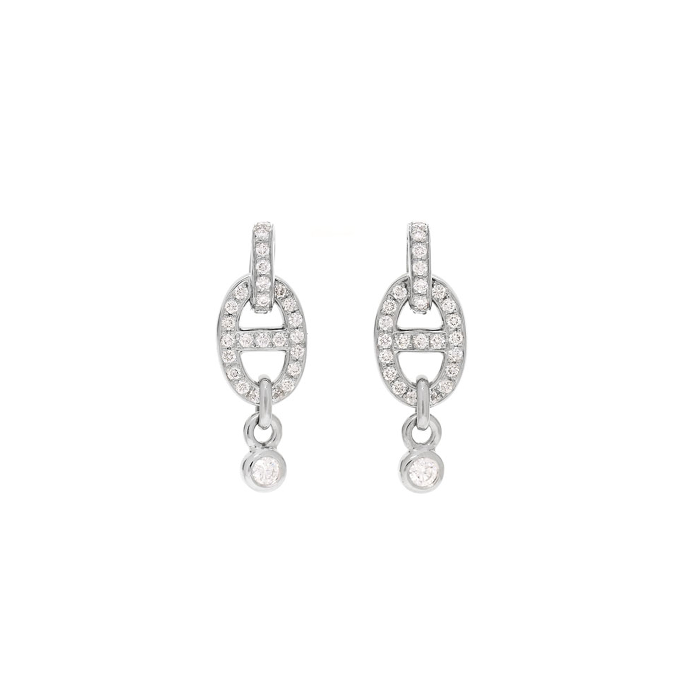H**me5 18K WHITE GOLD D1am0nd PM CHAINE D'ANCRE ENCHAINEE EARRINGS Master Quality