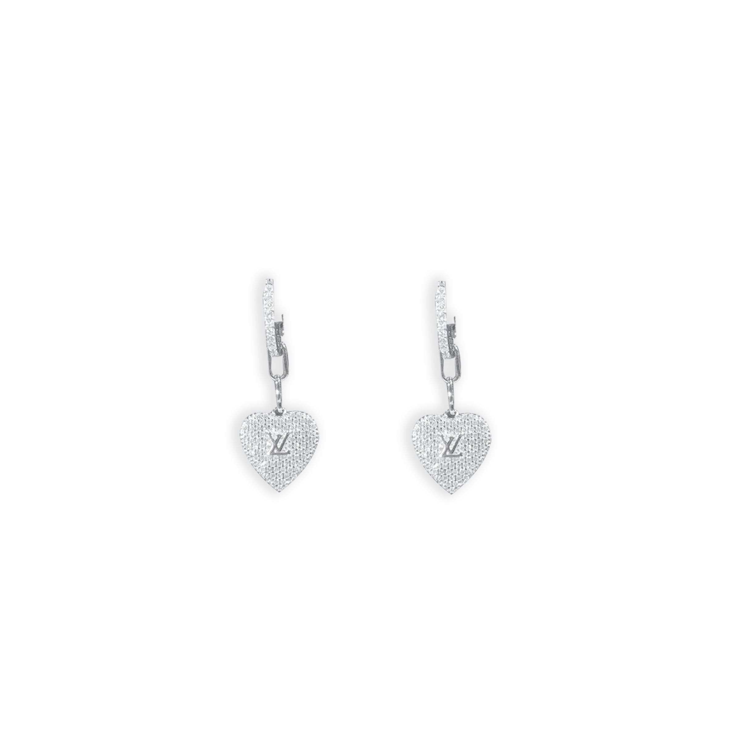 L0vis Vvtt0n EARRINGS FEATURING PAVE CRYSTAL HEART CHARMS WITH THE LV INITIALS Master Quality