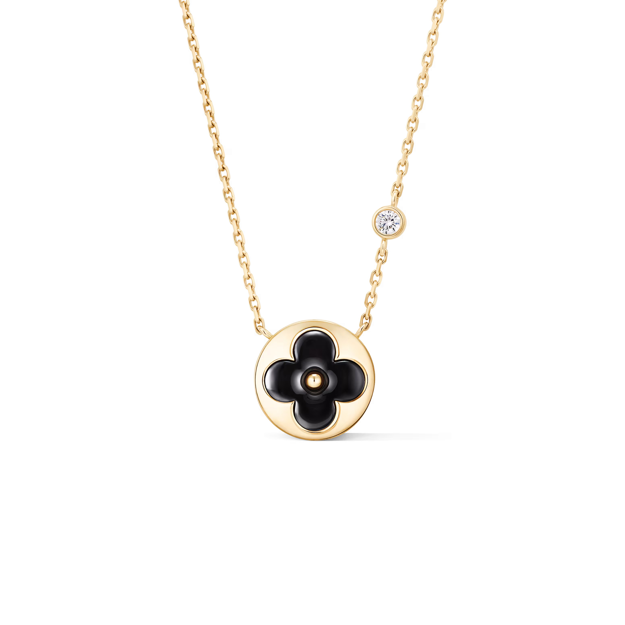 L0vis Vvtt0n COLOR BLOSSOM BB SUN PENDANT, YELLOWGOLD, ONYX AND D1am0nd Q03790 Master Quality