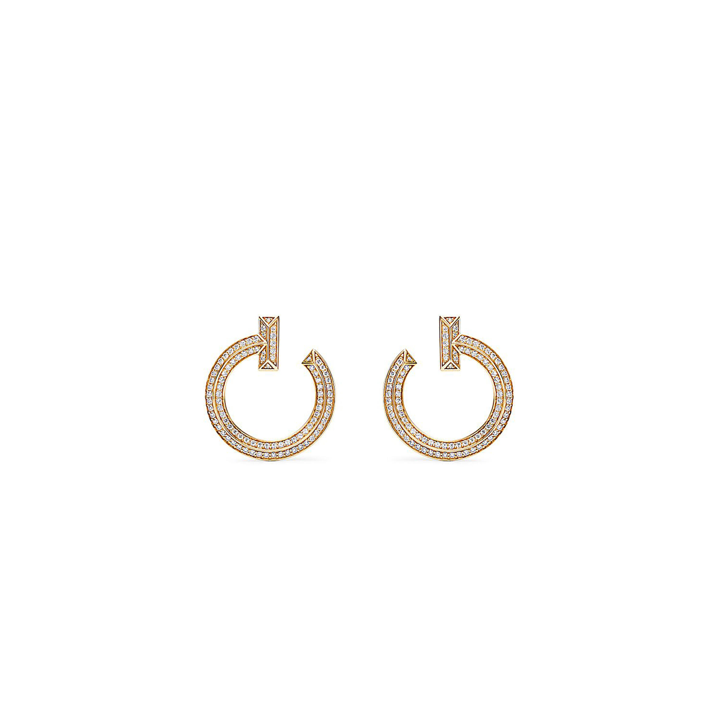 T*f*ny T1 OPEN HOOP EARRINGS IN GOLD WITH D1am0ndS 68408083 Master Quality