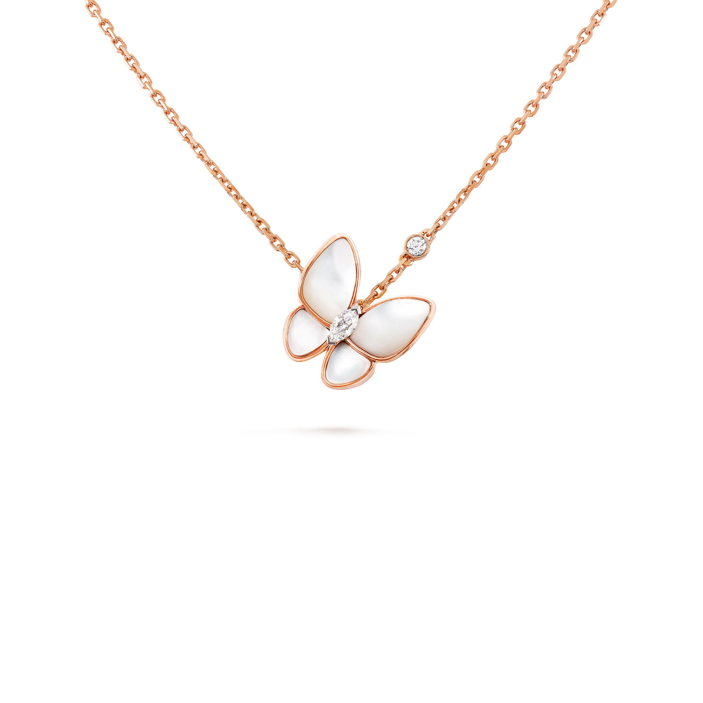 V*n Cl**f ARPELS TWO BUTTERFLY PENDANT - ROSE GOLD, D1am0nd, MOTHER-OF-PEARL  VCARO8FO00 Master Quality
