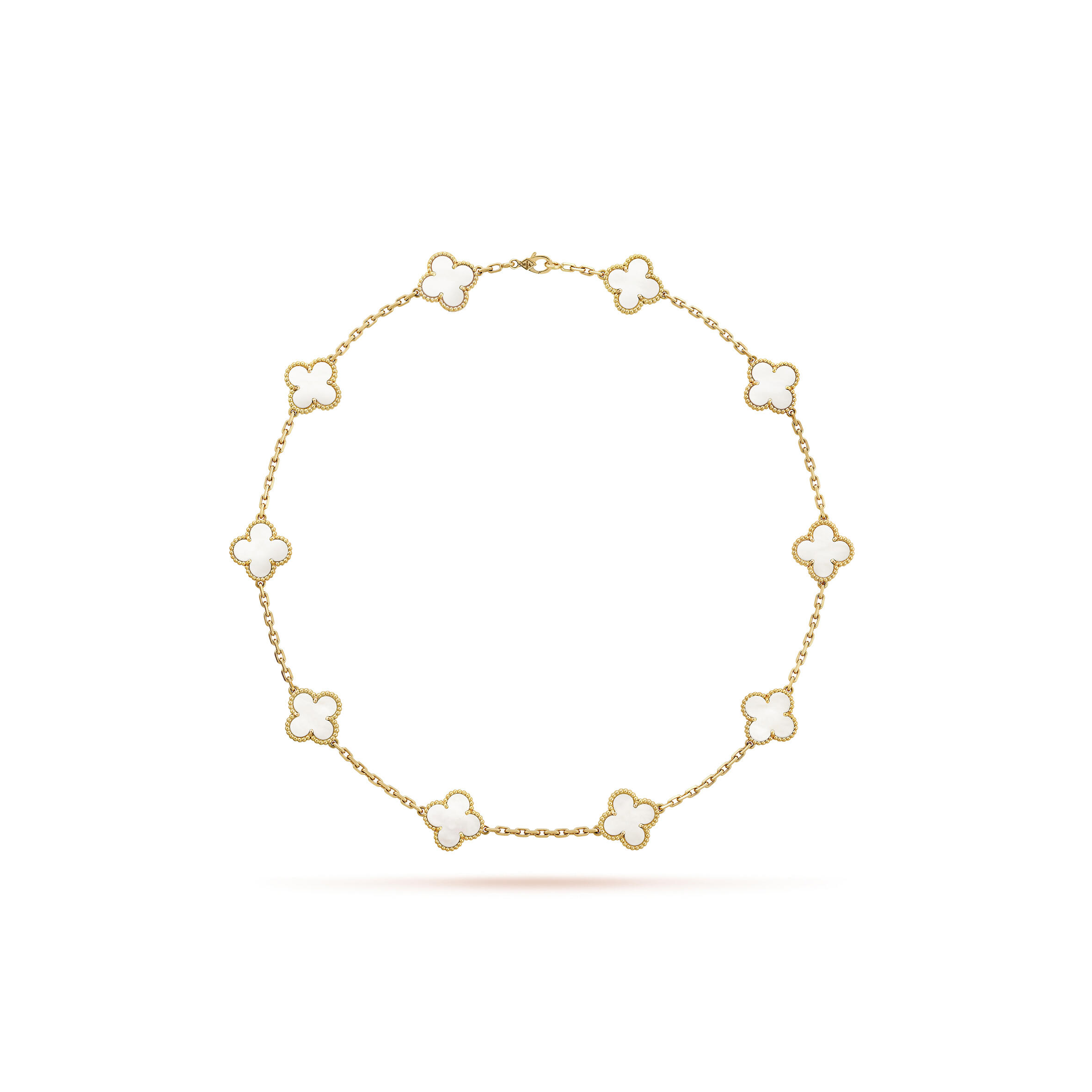 V*n Cl**f ARPELS VINTAGE ALHAMBRA NECKLACE, 10 MOTIFS - YELLOW GOLD, MOTHER-OF-PEARL  VCARA42800 Master Quality