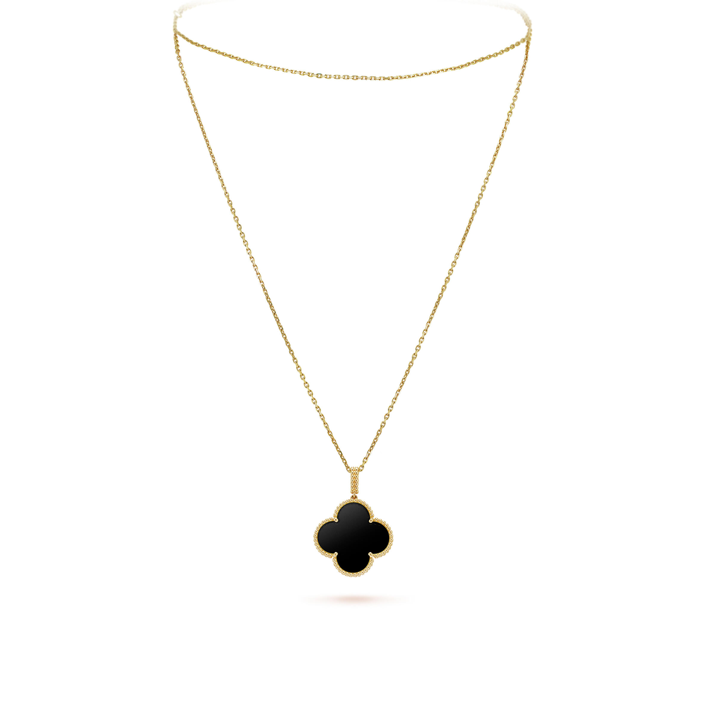 V*n Cl**f ARPELS MAGIC ALHAMBRA LONG NECKLACE, 1 MOTIF - YELLOW GOLD, ONYX  VCARO49M00 Master Quality