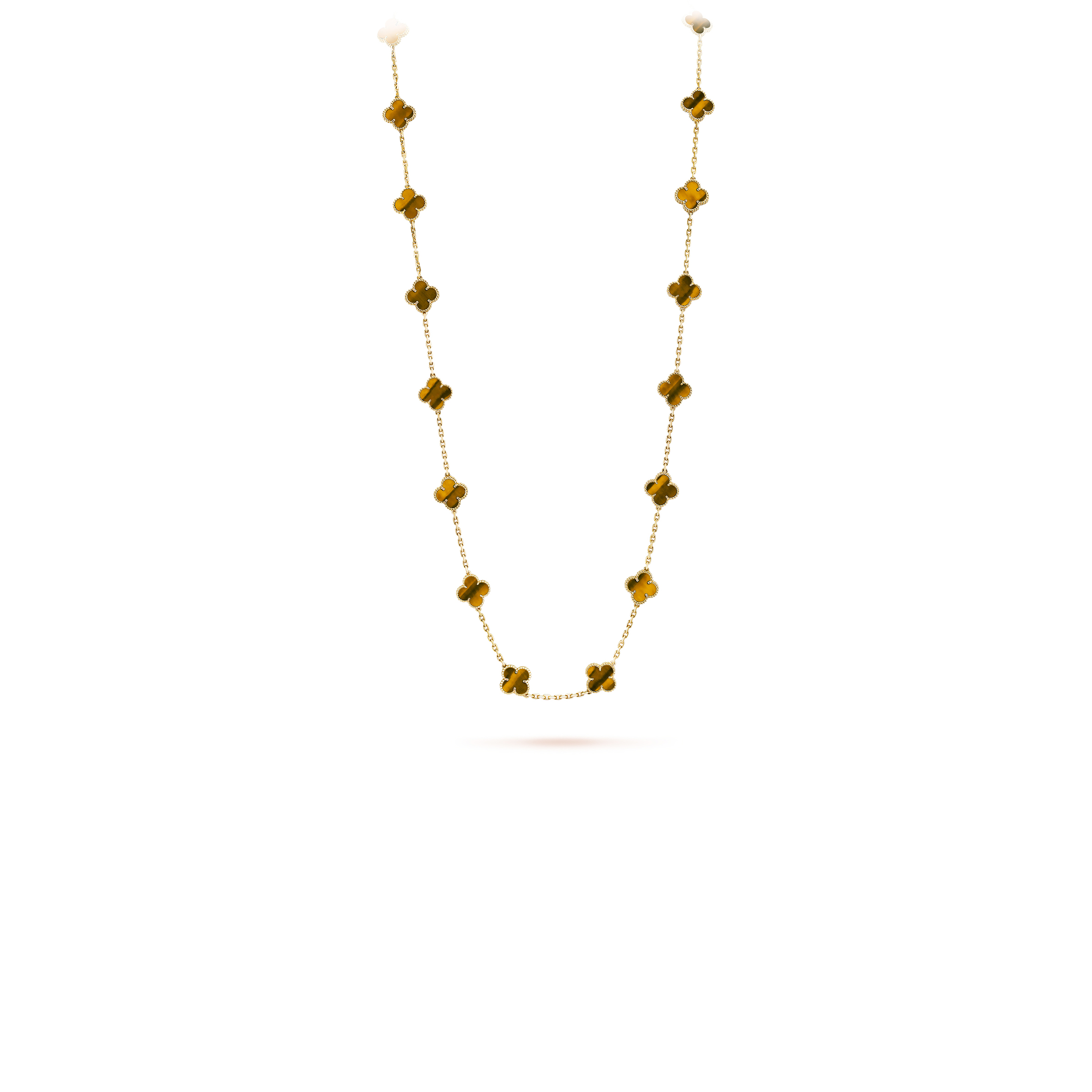 V*n Cl**f ARPELS VINTAGE ALHAMBRA LONG NECKLACE, 20 MOTIFS - YELLOW GOLD, TIGER EYE  VCARD39900 Master Quality