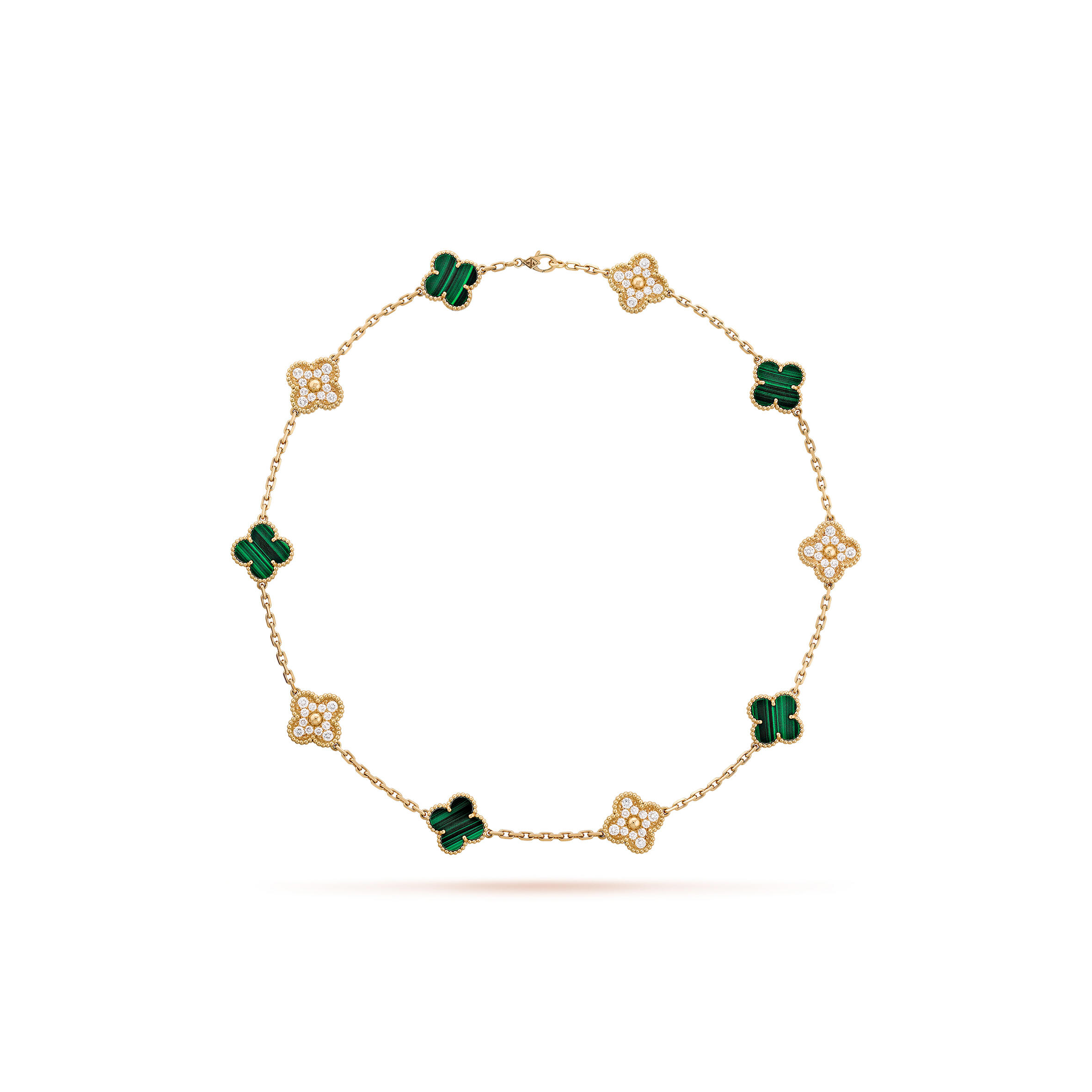 V*n Cl**f ARPELS VINTAGE ALHAMBRA NECKLACE, 10 MOTIFS - YELLOW GOLD, D1am0nd, MALACHITE  VCARO9J400 Master Quality