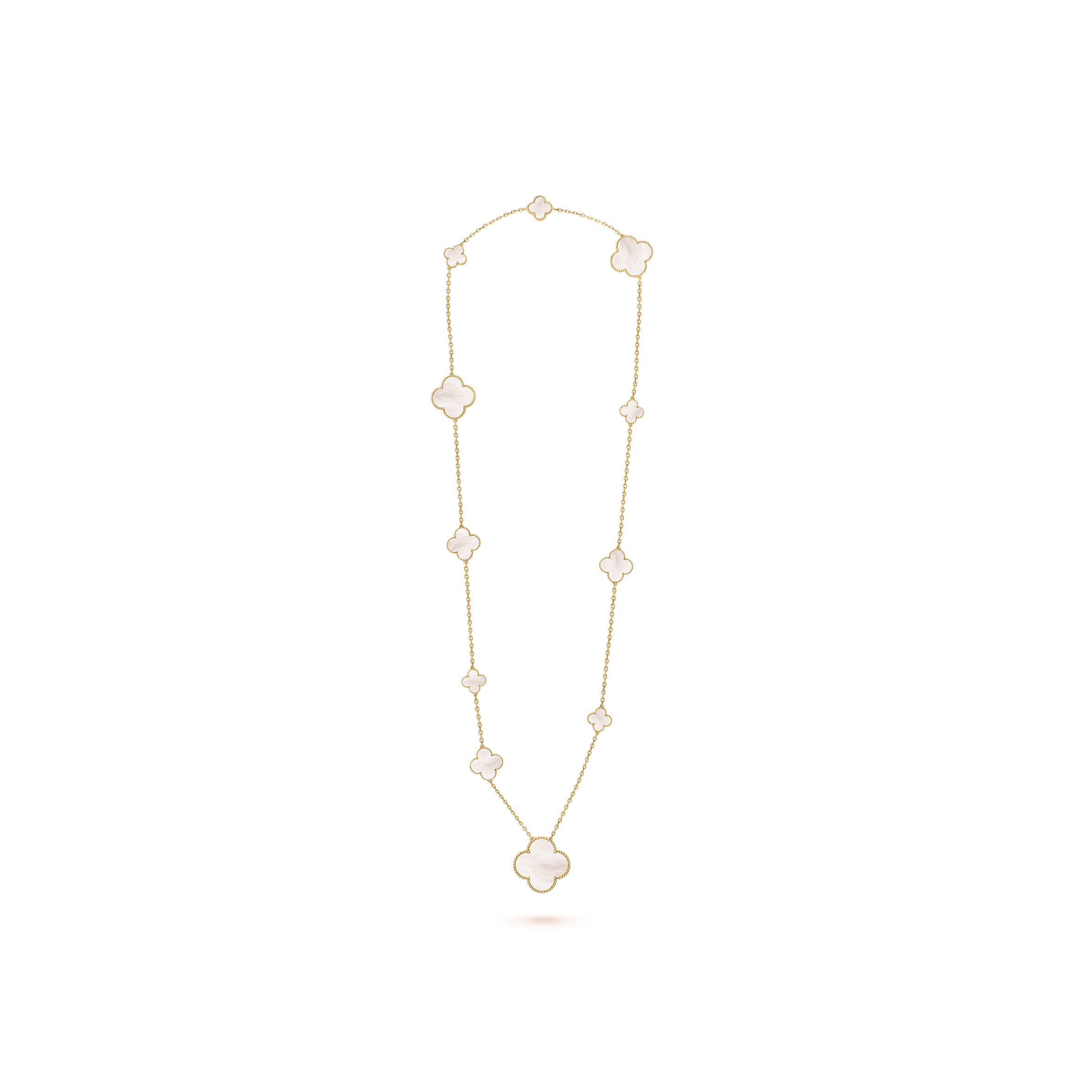 V*n Cl**f ARPELS MAGIC ALHAMBRA LONG NECKLACE, 11 MOTIFS - YELLOW GOLD, MOTHER-OF-PEARL  VCARD79500 Master Quality