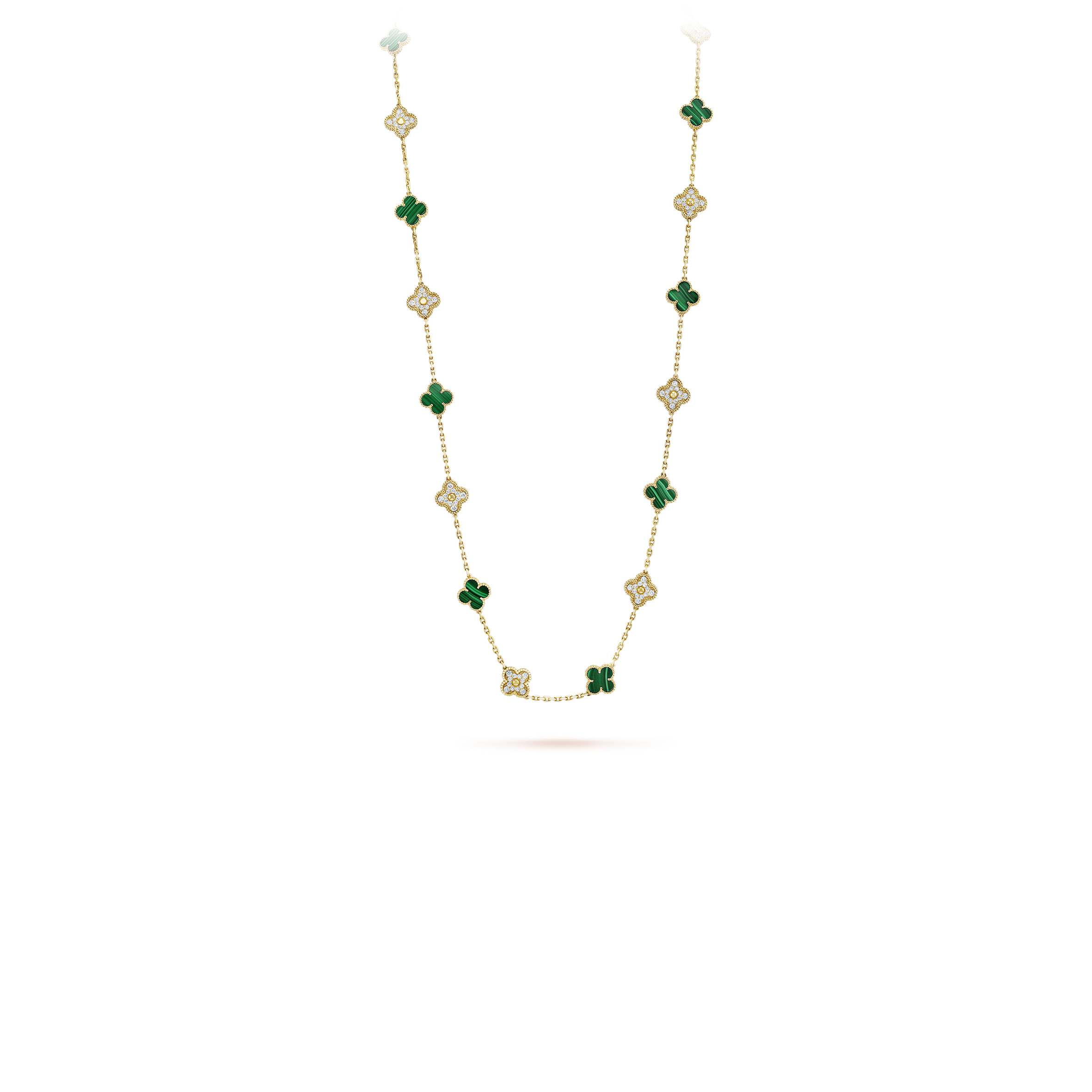V*n Cl**f ARPELS VINTAGE ALHAMBRA LONG NECKLACE, 20 MOTIFS - YELLOW GOLD, D1am0nd, MALACHITE  VCARO7GP00 Master Quality