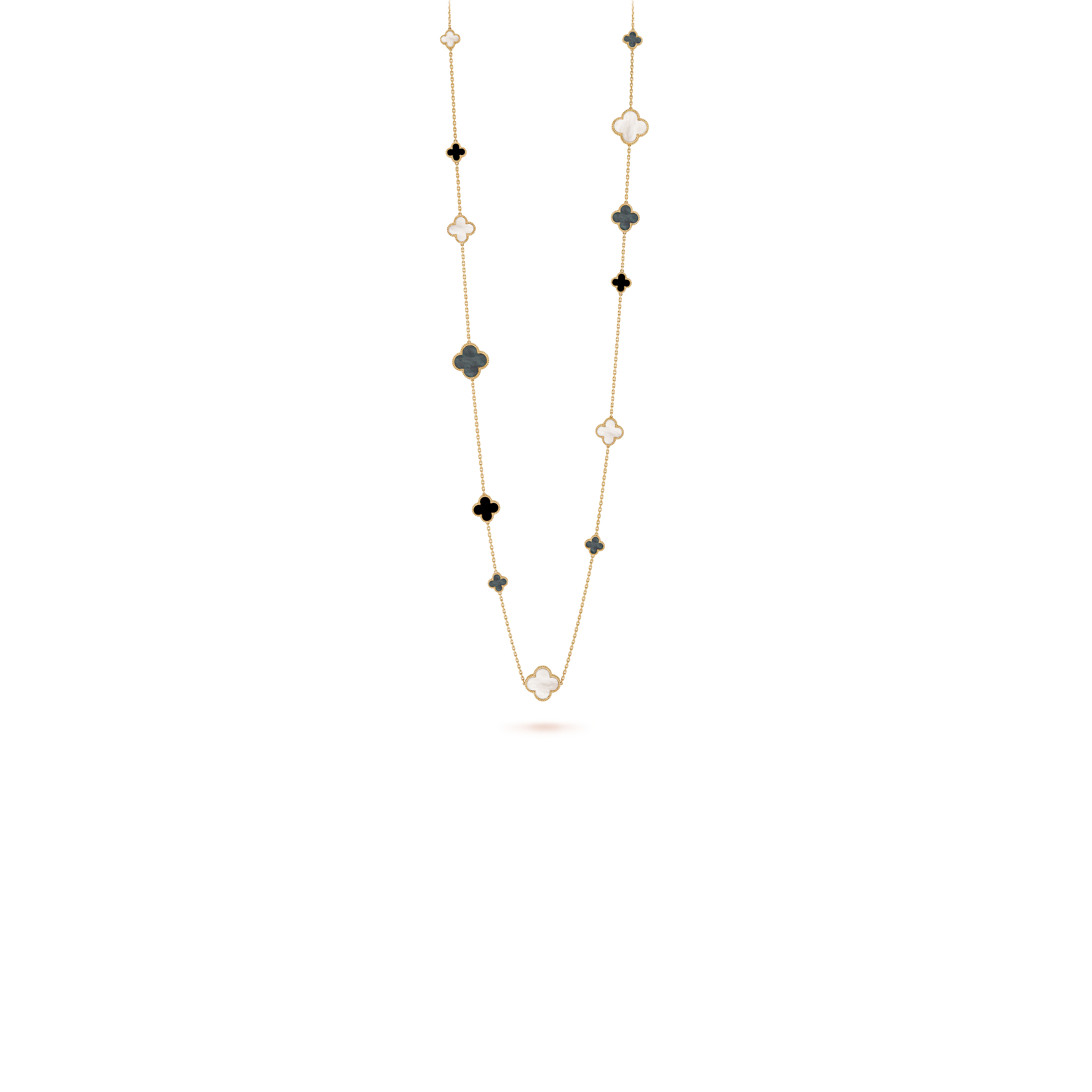 V*n Cl**f ARPELS MAGIC ALHAMBRA LONG NECKLACE, 16 MOTIFS - YELLOW GOLD, MOTHER-OF-PEARL, ONYX  VCARD79400 Master Quality