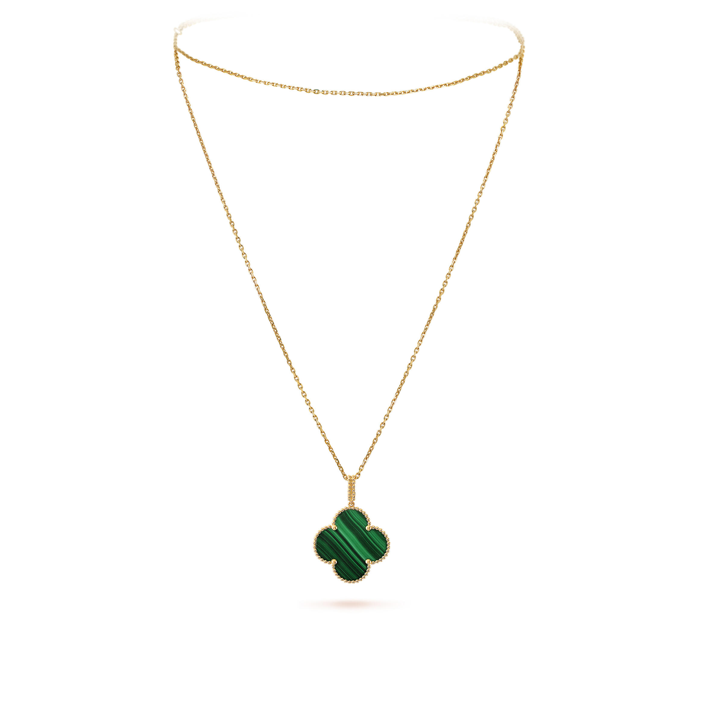 V*n Cl**f &amp; ARPELS MAGIC ALHAMBRA LONG NECKLACE, 1 MOTIF - YELLOW GOLD, MALACHITE  VCARO3MG00 Master Quality