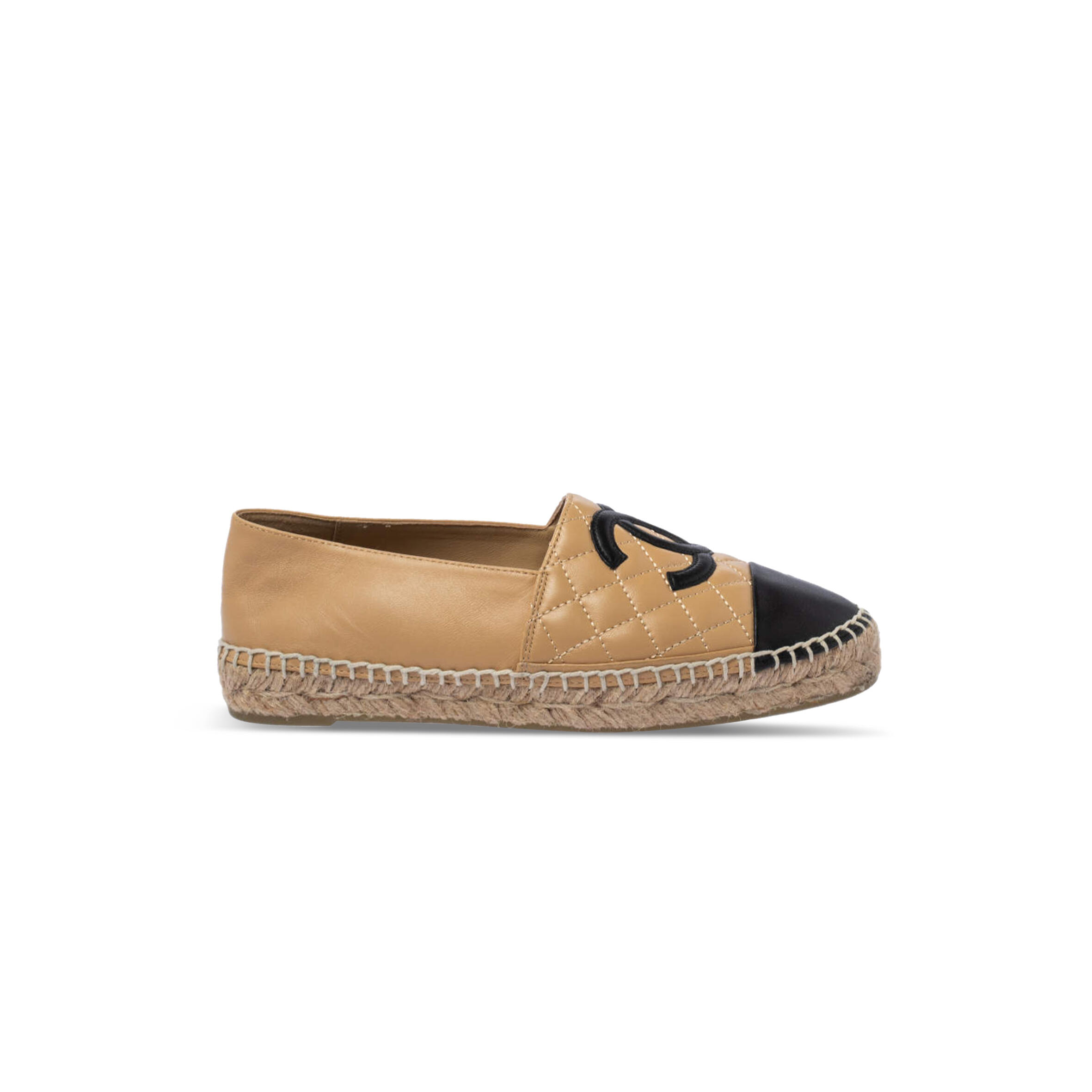 Ch**el BEIGE BLACK LEATHER ESPADRILLE FLATS G29762 Master Quality