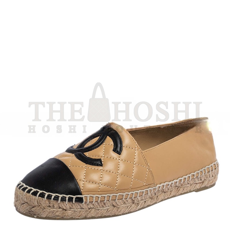 Ch**el BEIGE BLACK LEATHER ESPADRILLE FLATS G29762 Master Quality