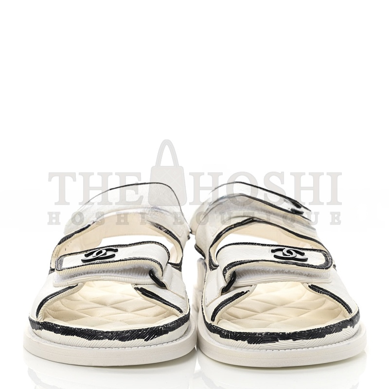 Ch**el CALFSKIN PRINTED ROUND HEAD SANDALS FOR WOMEN BLACK &amp; WHITE G35927 X56386 K3897 Master Quality