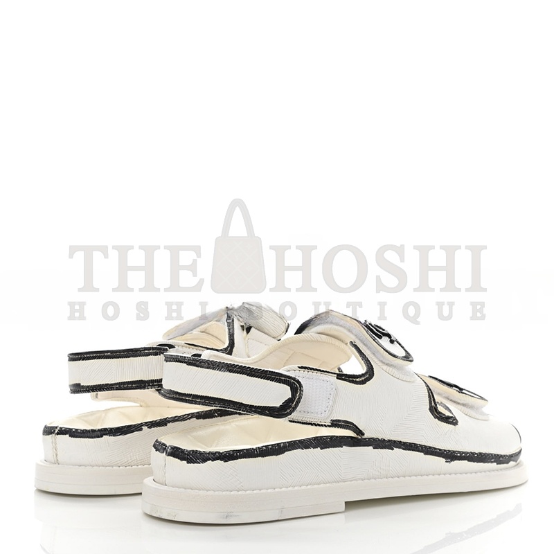 Ch**el CALFSKIN PRINTED ROUND HEAD SANDALS FOR WOMEN BLACK &amp; WHITE G35927 X56386 K3897 Master Quality