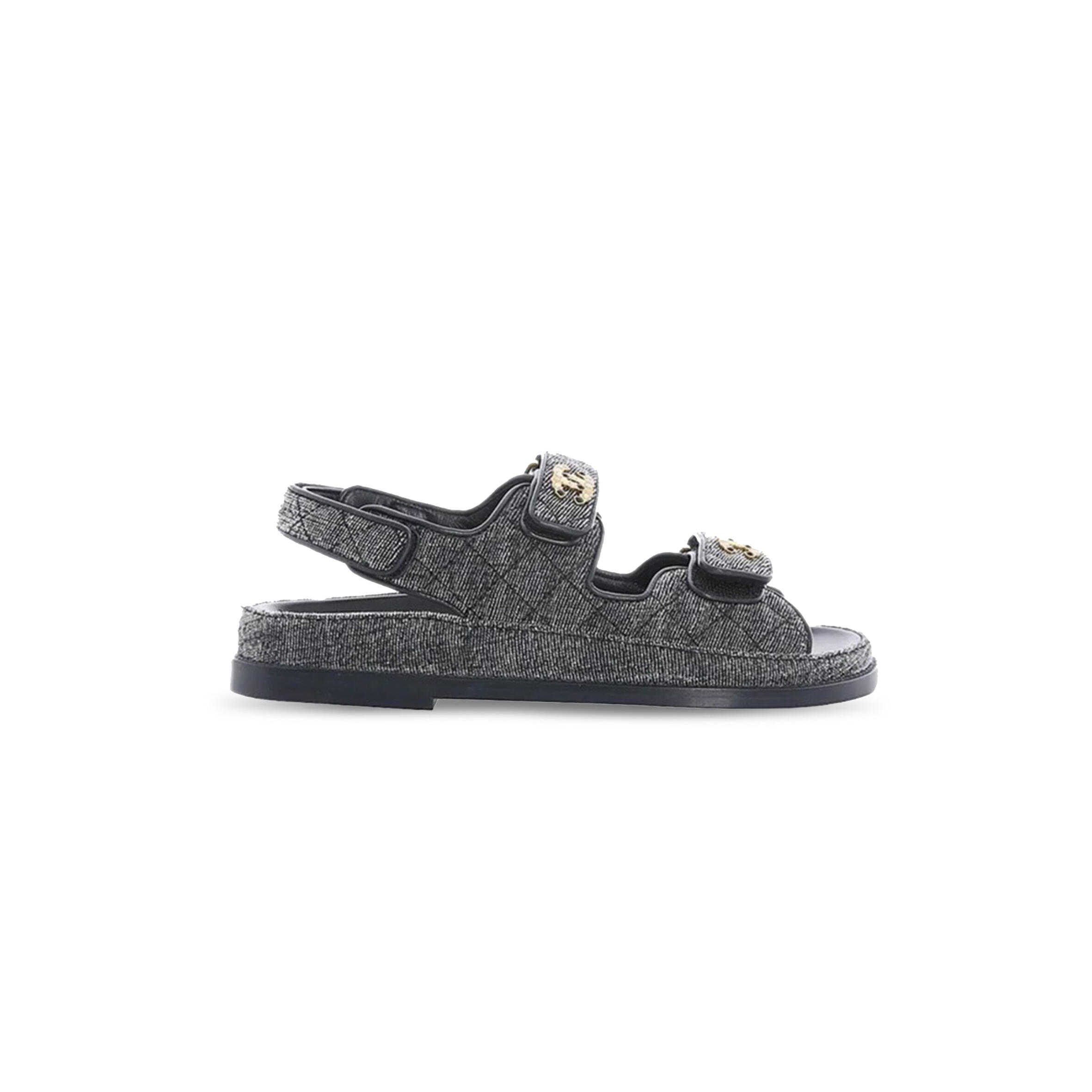 Ch**el VELVET DAILY CASUAL SANDALS FOR WOMEN BLACK &amp; GRAY G35927 X56243 0L121 Master Quality