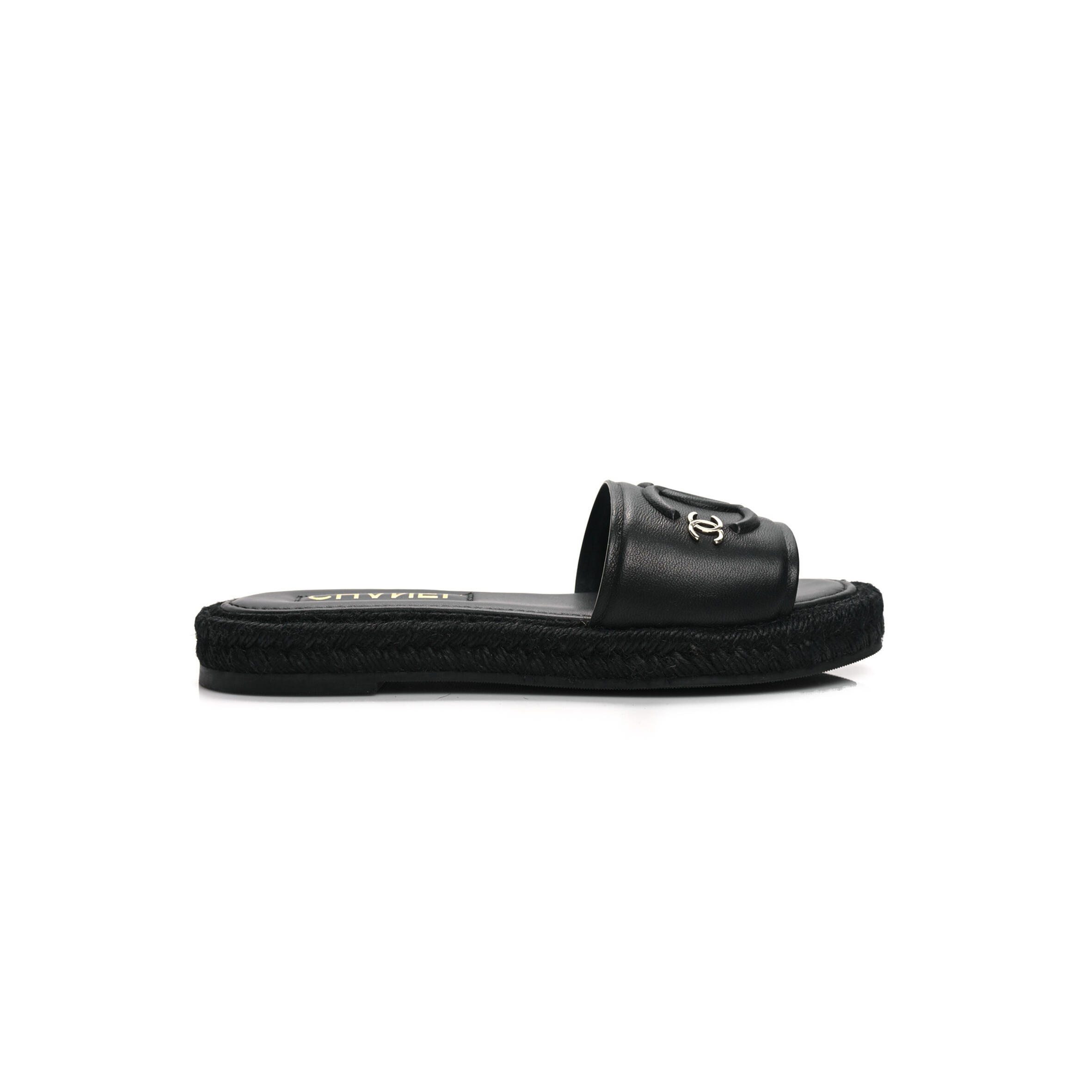 CHANE LAMBSKIN ESPADRILLE MULE SANDALS BLACK G39778 Master Quality