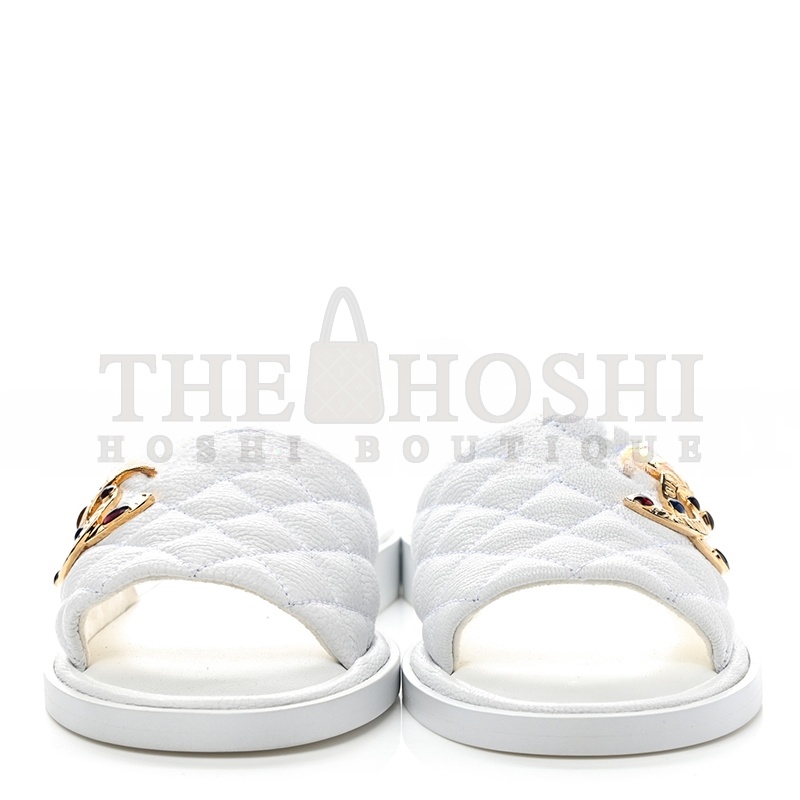 Ch**el MULES SHINY GOATSKIN &amp; METAL WHITE G38794 X56519 0N778 Master Quality