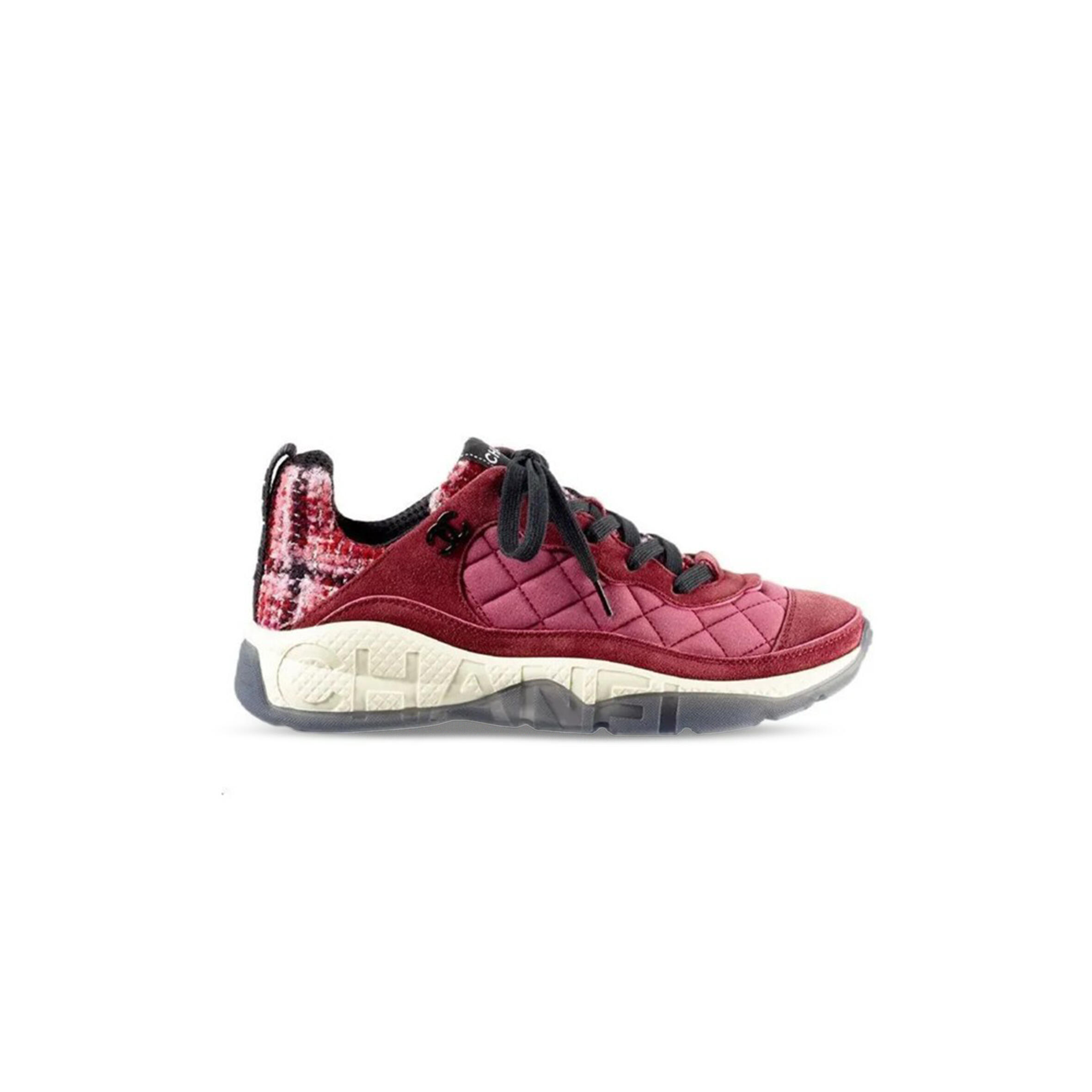 Ch**el SNEAKERS FABRIC, TWEED &amp; SUEDE CALFSKIN LIGHT BURGUNDY, PINK &amp; BLACK G39234 Y55990 K47 Master Quality