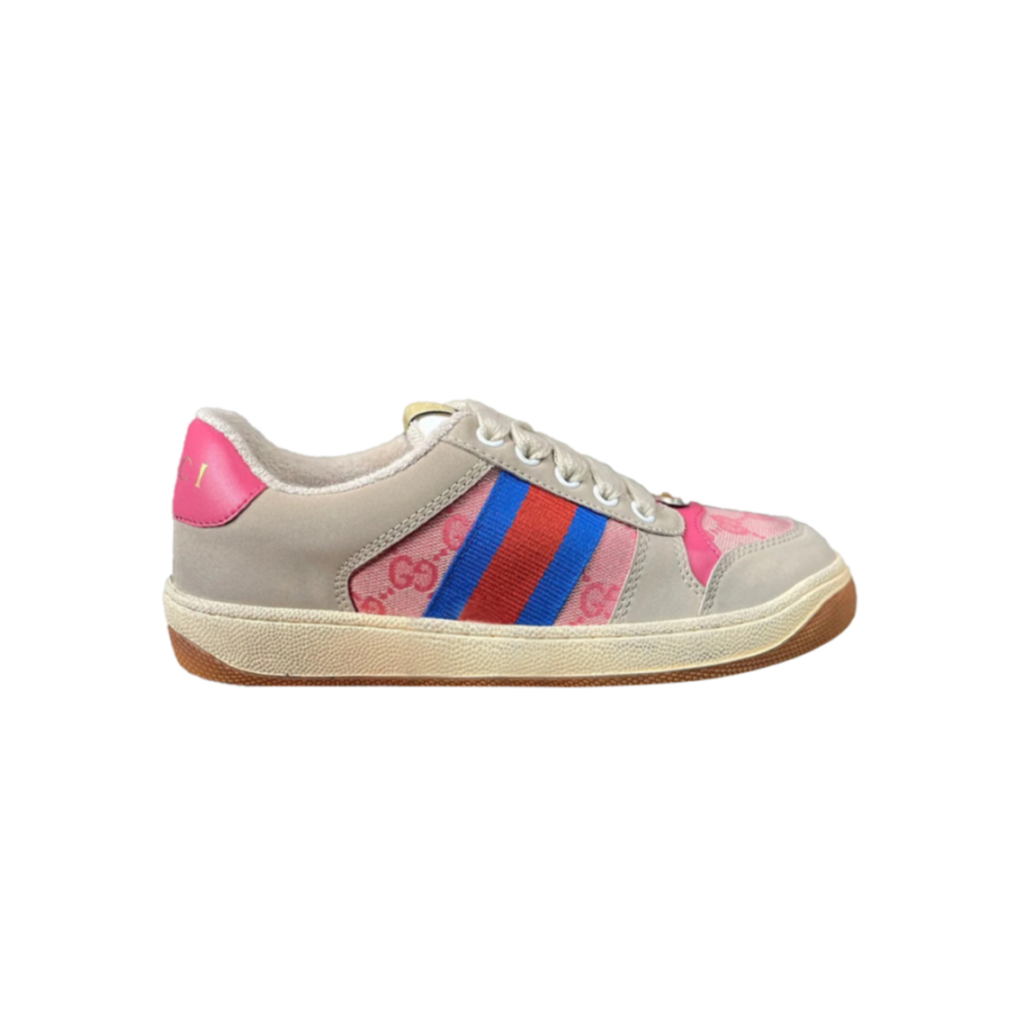 Gvc*1 GREY PINK NUBUCK LEATHER AND GG CANVAS SCREENER SNEAKERS 752392 Master Quality