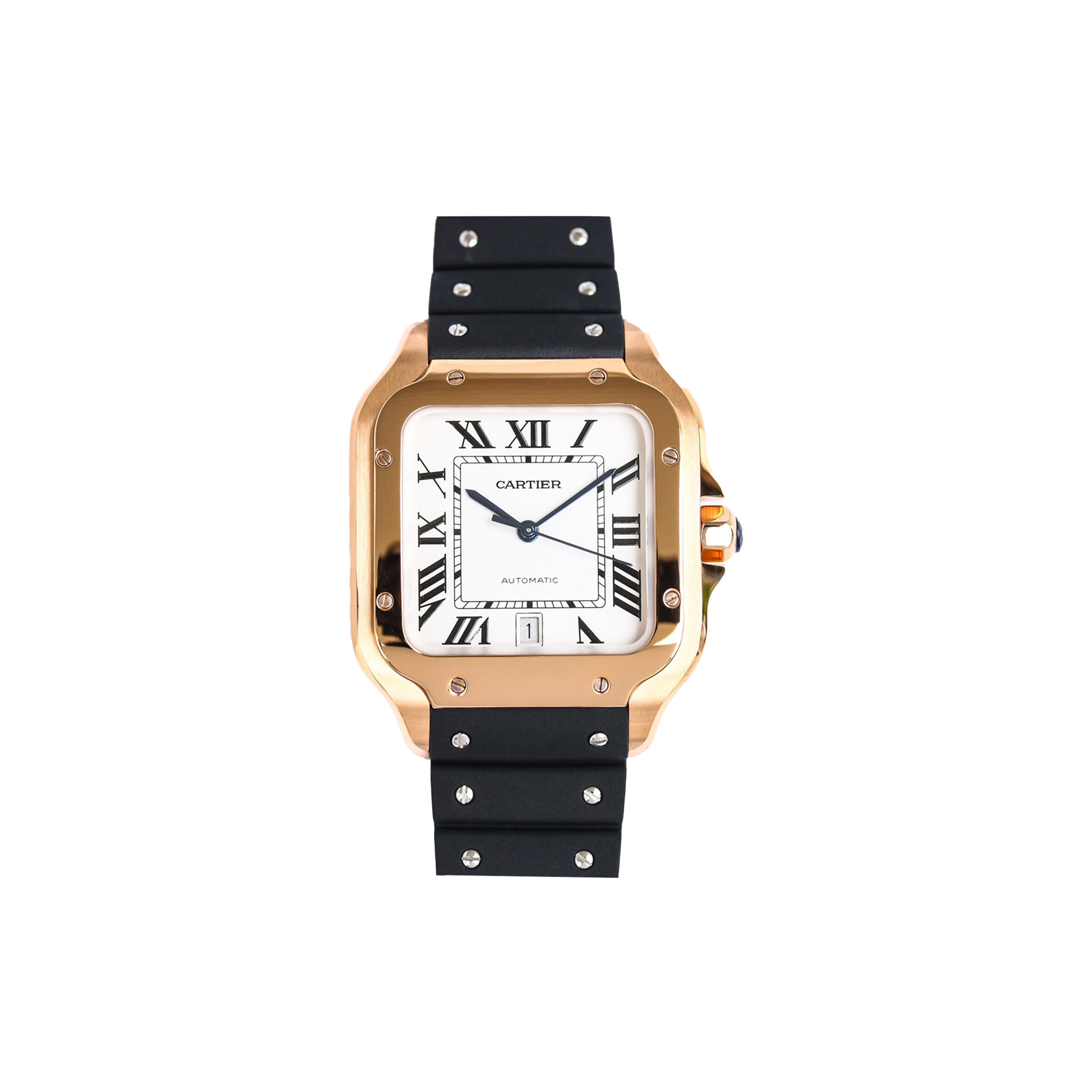 Ca*t1er SANTOS DE WHITE DIAL IN ROSE GOLD ON BLACK RUBBER STRAP 48MM WATCH WGSA0019 Master Quality