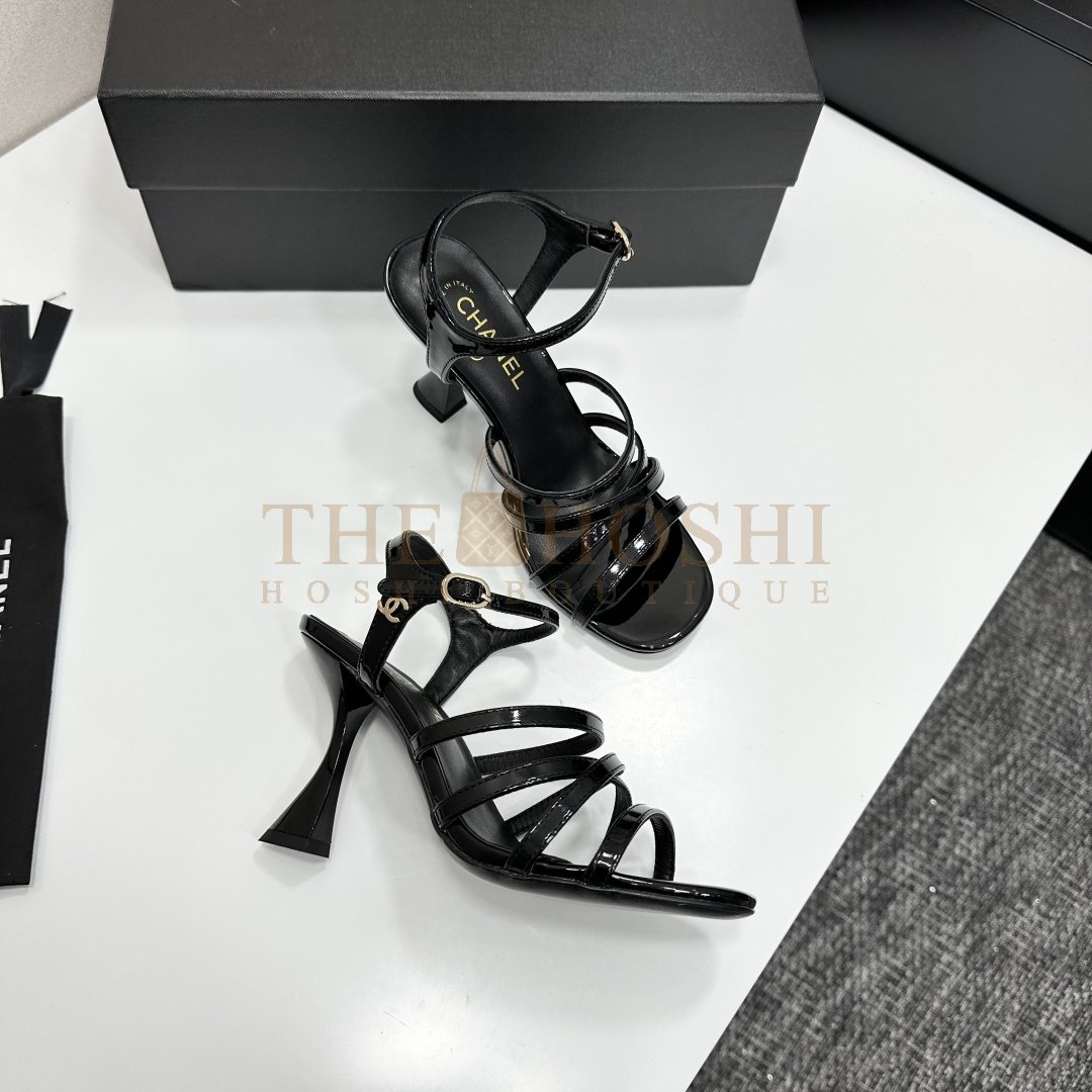 Ch**el 2025 Strappy High Heel Sandals with Logo Buckle